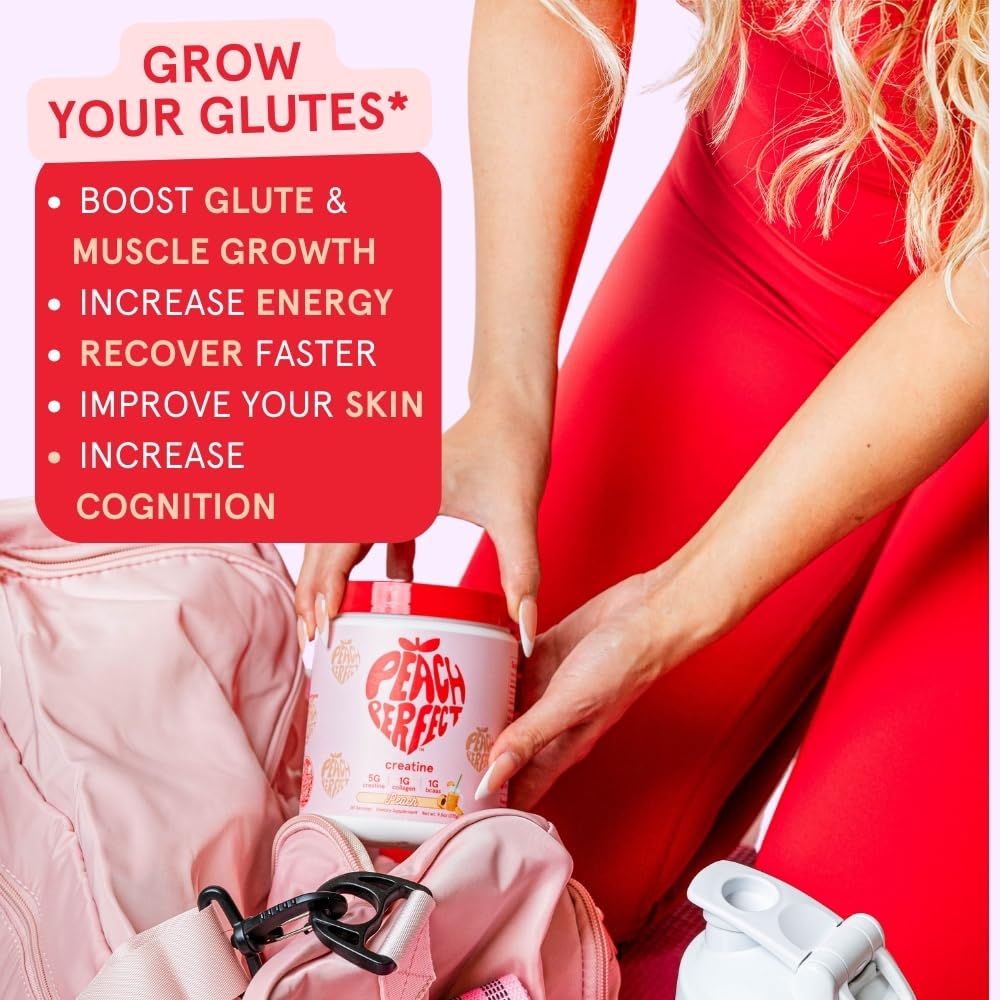 Peach Perfect Creatine Blend for Women – Micronized Creatine Monohydrate with BCAA & Collagen for Glute Strength Support – Pink Lemonade – 30 Servings