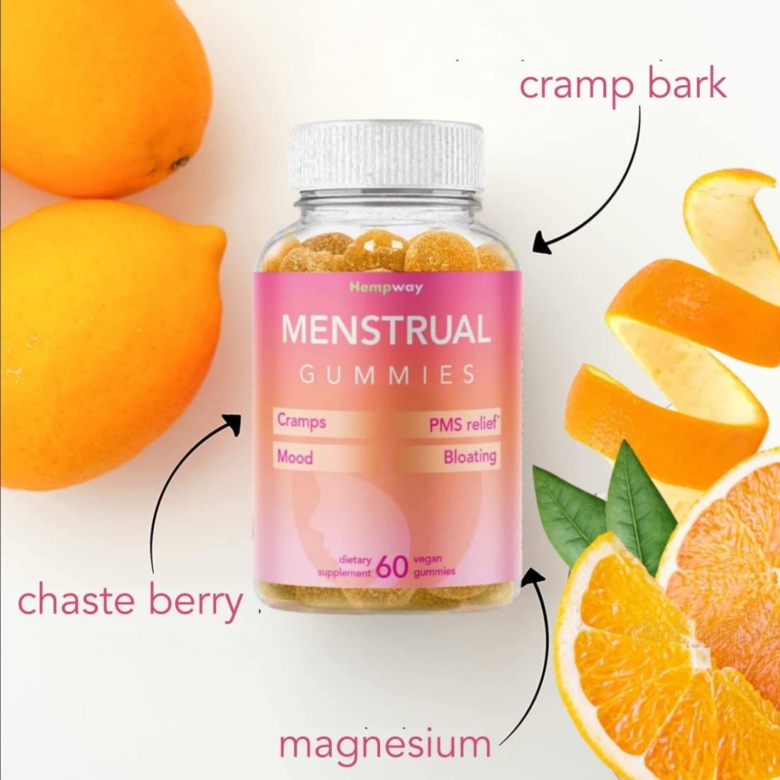 HEMPWAY Menstrual Gummies for Women May Help Support Bloating, Period Relief | Plant-Based | Cramp Bark, Magnesium, Chaste Berry | Vegan | Orange 60ct HEMPWAYBuy Supplements Australia