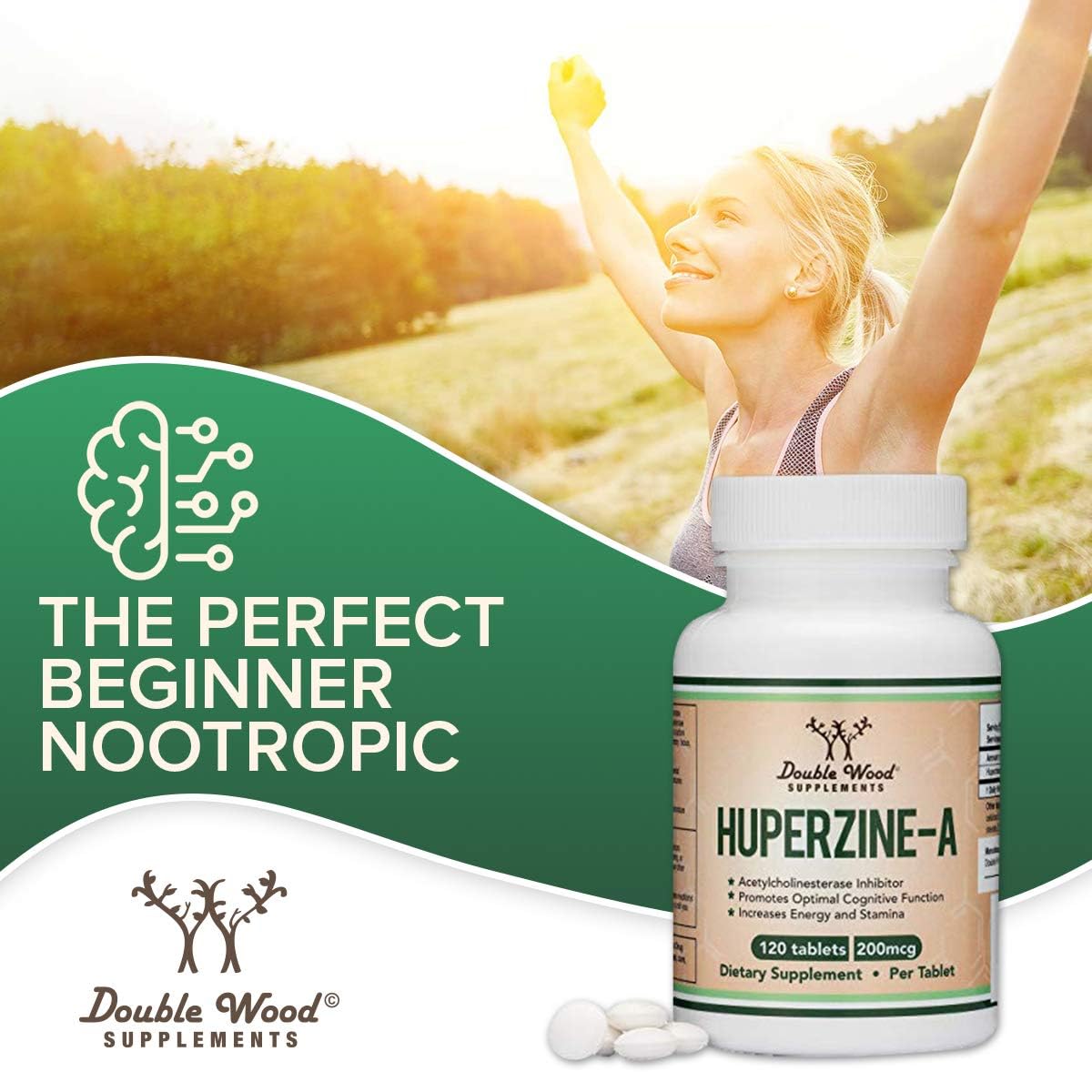 Huperzine A 200mcg (Third Party Tested) 120 Tablets, Brain Supplement to Promote Acetylcholine (Acetylcholinesterase Inhibitor) - Supports Memory and Focus by Double Wood Double Wood SupplementsBuy Supplements Australia