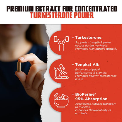 Old School Labs  Supplement for Men – Max Potency Tongkat Ali with BioPerine® for Max Absorption, Supports Muscle, Strength, Recovery, Drive & Stamina – Turkesterone, 120 Capsules