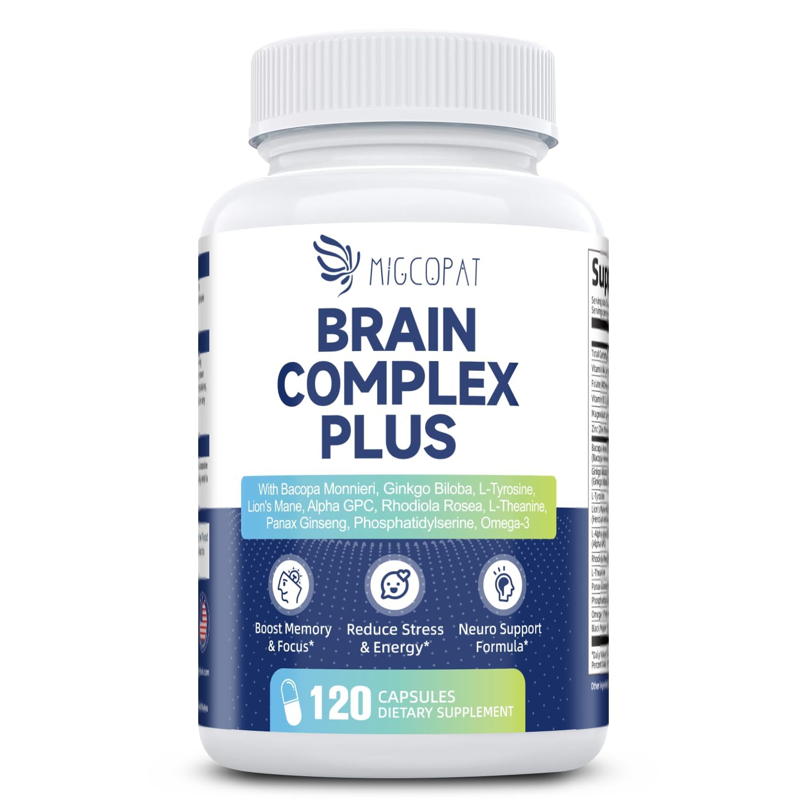 Brain Supplements for Memory and Focus | Nootropic with Bacopa Monnieri, Lion's Mane, Alpha GPC, Ginkgo Biloba | Mental Clarity & Cognitive Support | Vitamin B6 & B12 Neuro Health - Non-GMO, 120 Caps MigcopatBuy Supplements Australia