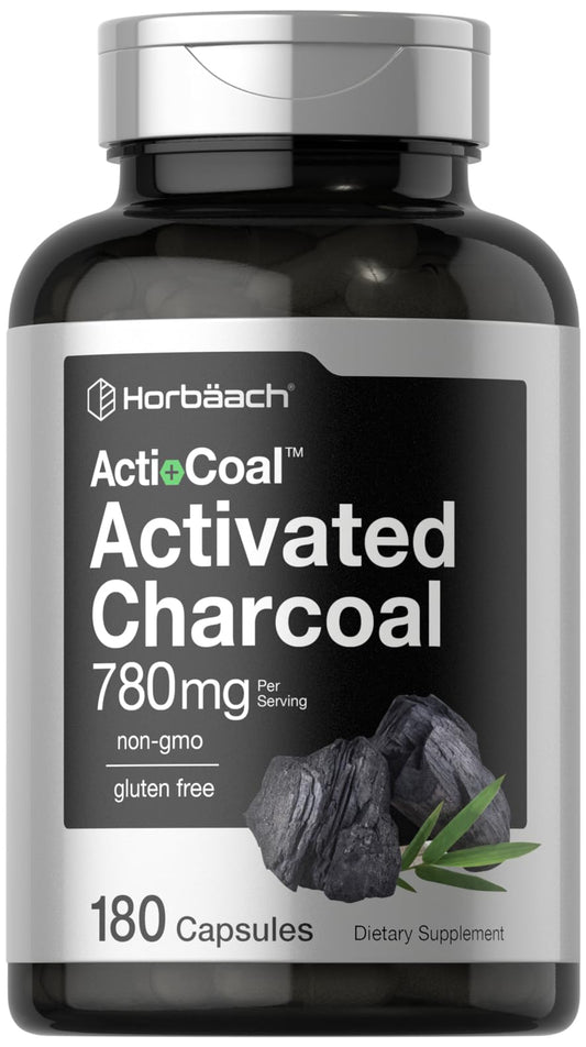 Charcoal Pills 780mg | 180 Capsules | Activated Charcoal from Coconut Shells | Non-GMO 