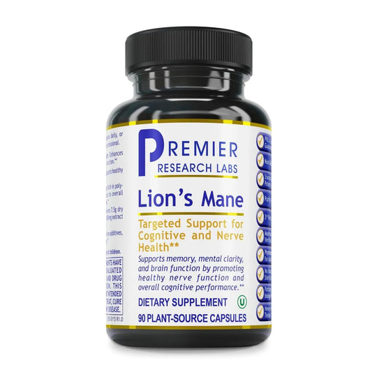 Premier Research Labs Lion's Mane - Lions Mane Mushroom Supplement Capsules for Focus, Memory, & Brain Support for Adults & Kids, 1000mg Premium Extract Per Serving - 90 Vegetarian Capsules Premier Research LabsBuy Supplements Australia