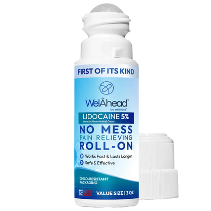 WELMATE - 5% Lidocaine Roll-On (3 oz Value Size) - No Mess Targeted Relief - Topical Anesthetic - Hemorrhoid Relief - Aloe Vera - Fast Acting & Long Lasting - Over-The-Counter Medication - First Aid WELMATEBuy Supplements Australia