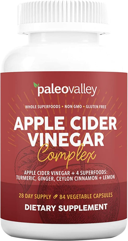 Paleovalley Apple Cider Vinegar Complex with Superfoods - Turmeric, Ginger, Ceylon Cinnamon and Lemon - 84 Vegetable Capsules PaleovalleyBuy Supplements Australia