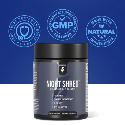InnoSupps Night Shred Fat and Natural Sleep Support | Ashwaganda, 5-HTP, CLA, Melatonin | Appetite Suppressant