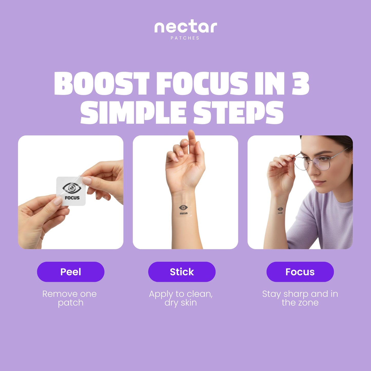 Nectar Focus Patches | Natural Cognitive Support with Ginkgo Biloba, Bacopa & Magnesium for Memory – Mental Clarity Neuro Patches for Work, Study – Clean Plant-Based Nootropic Alternative | 30 Count Nectar PatchesBuy Supplements Australia