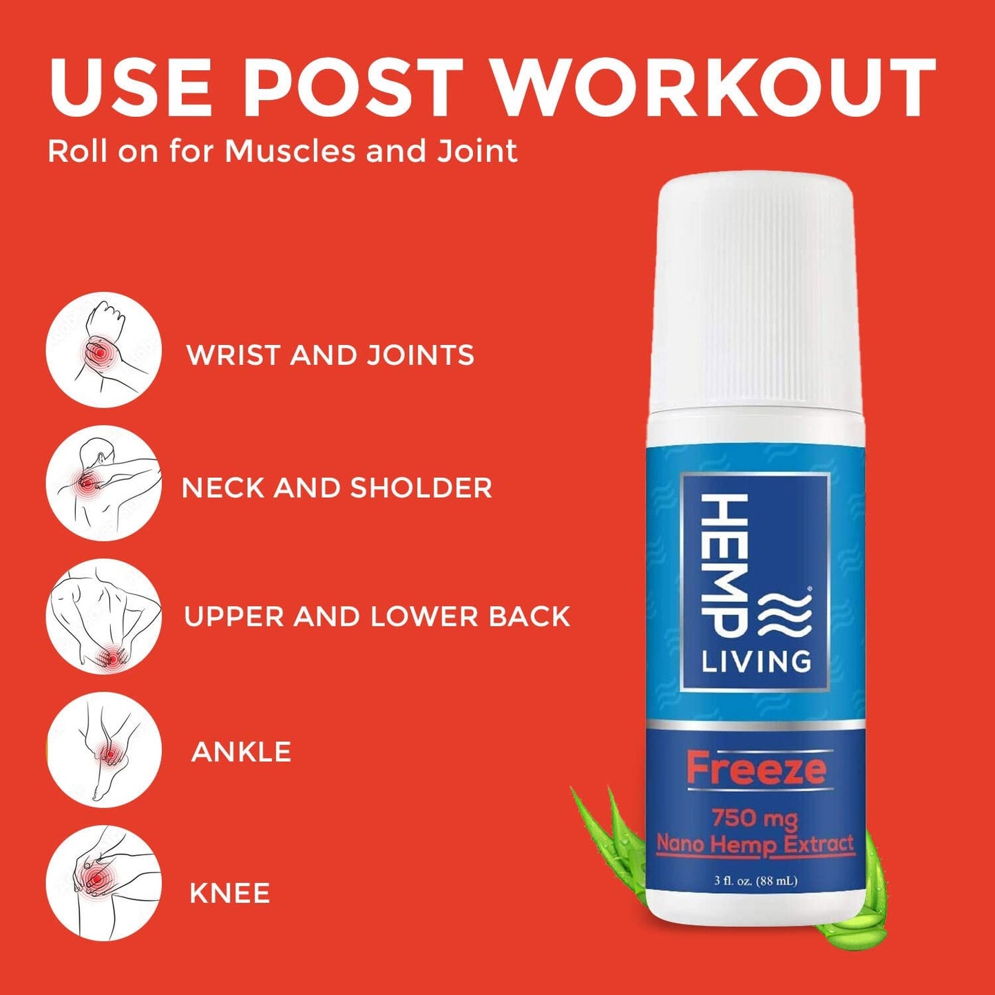 HEMP LIVING Freeze Nano Hemp Extract Roll On, Cold Therapy, Roll On for Muscles and Joint Strain, 3 oz Roll on Bottle (750 mg) HEMP LIVINGBuy Supplements Australia