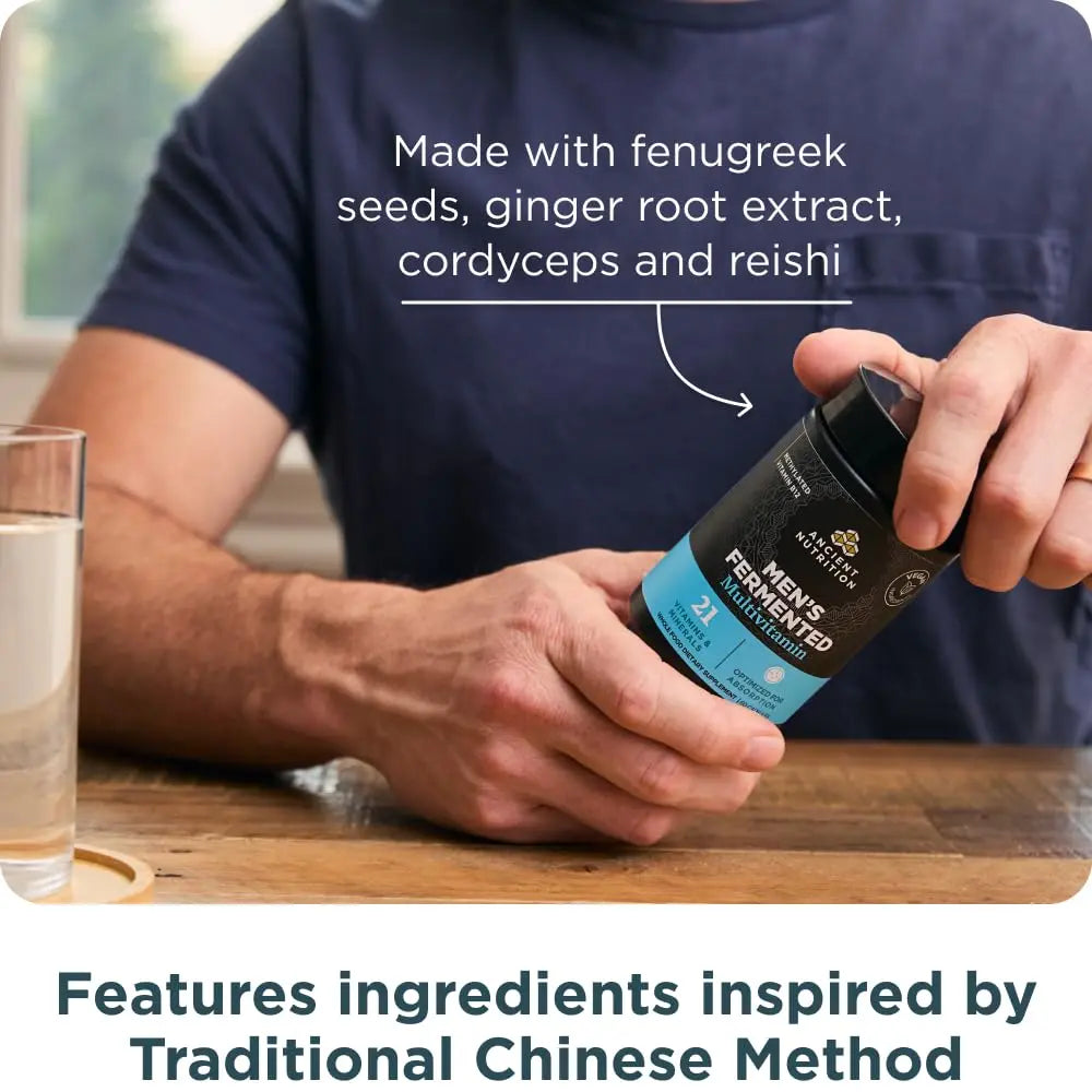 Ancient Nutrition Multivitamin for Men, Men's Fermented Multivitamin with Vitamin A, C, D, E, K, Zinc & Magnesium, Immune Support Ancient Nutrition
