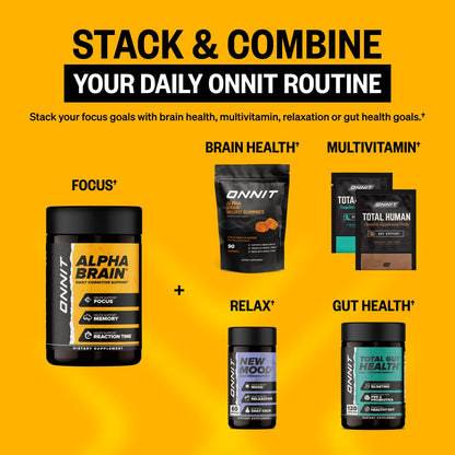 ONNIT Alpha Brain Nootropic Capsules for Men & Women, IGEN Non-GMO Tested Memory, Focus & Mental Clarity, with L-Theanine and Vitamin B6, 90 Count Each, Pack of 4 (360 Capsules) ONNITBuy Supplements Australia