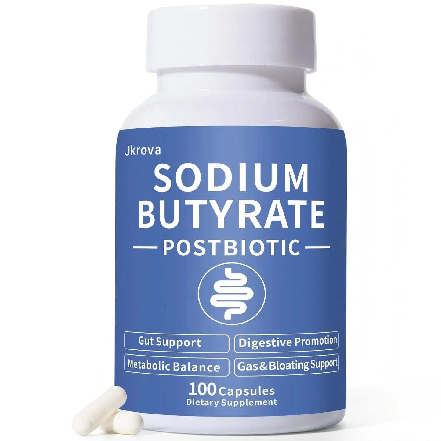 Sodium Butyrate, Butyrate Gut Health Supplement, Postbiotic for Gut, Stomach & Digestive, Support IBS, Leaky Gut, Gas & Bloat, Low Odor, 100 Vegan Capsules JkrovaBuy Supplements Australia