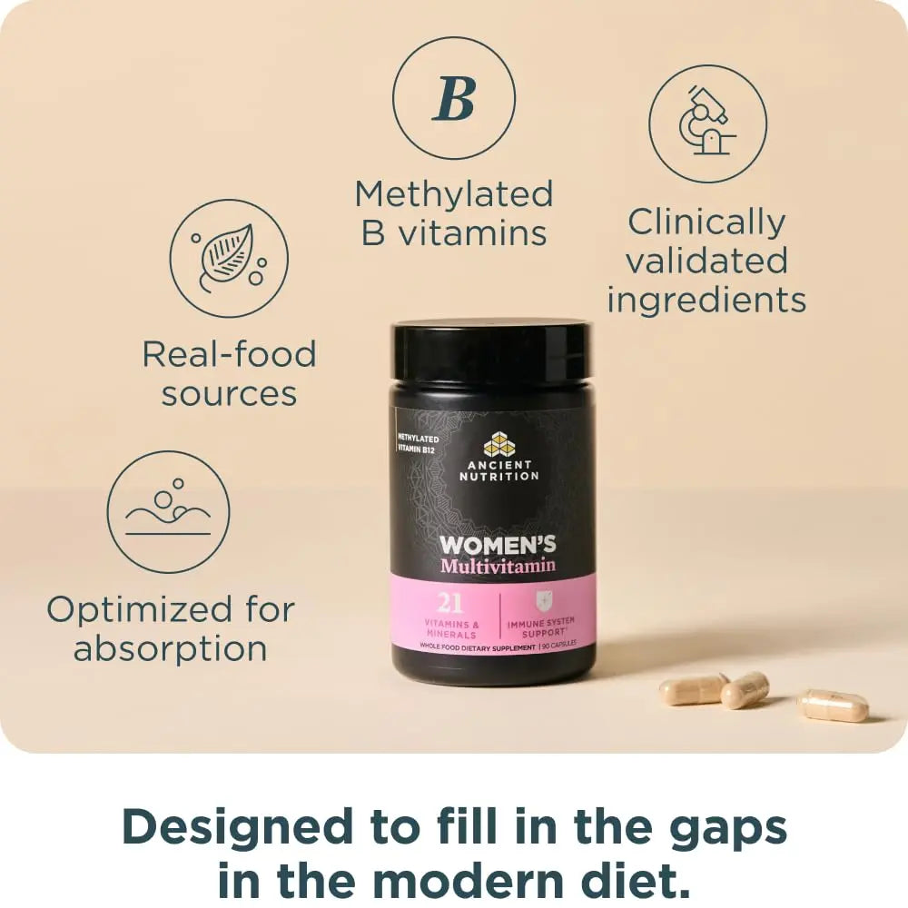 Ancient Nutrition Multivitamin for Women, Multi Women's, Methylated Vitamin D, C, B12, Zinc, Magnesium Ancient NutritionBuy Supplements Australia