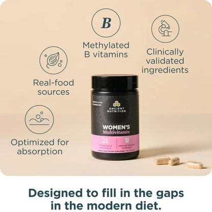 Ancient Nutrition Multivitamin for Women, Multi Women's, Methylated Vitamin D, C, B12, Zinc, Magnesium Ancient NutritionBuy Supplements Australia