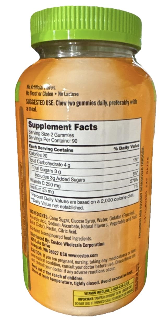 Kirkland Signature Vitamin C Adult Gummies 250 mg, 180 Count KIRKLANDBuy Supplements Australia