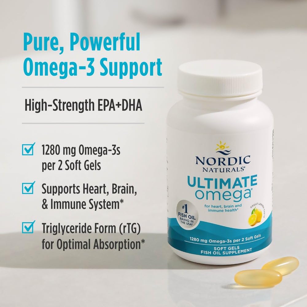 Nordic Naturals Ultimate Omega, Lemon Flavor - 90 Soft Gels - 1280 mg Omega-3 - High-Potency Omega-3 Fish Oil Supplement with EPA & DHA - Promotes Brain & Heart Health - Non-GMO - 45 Servings Nordic Naturals buy supplements Au