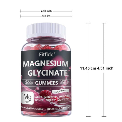 Magnesium Glycinate Gummies 400mg, Chewable Sugar Free Magnesium Supplement with Magnesium Glycinate, Magnesium Malate and Protein for Sleep, Relaxation, Brain & Muscle - Vegan (60 Count, Raspberry) FitfidoBuy Supplements Australia