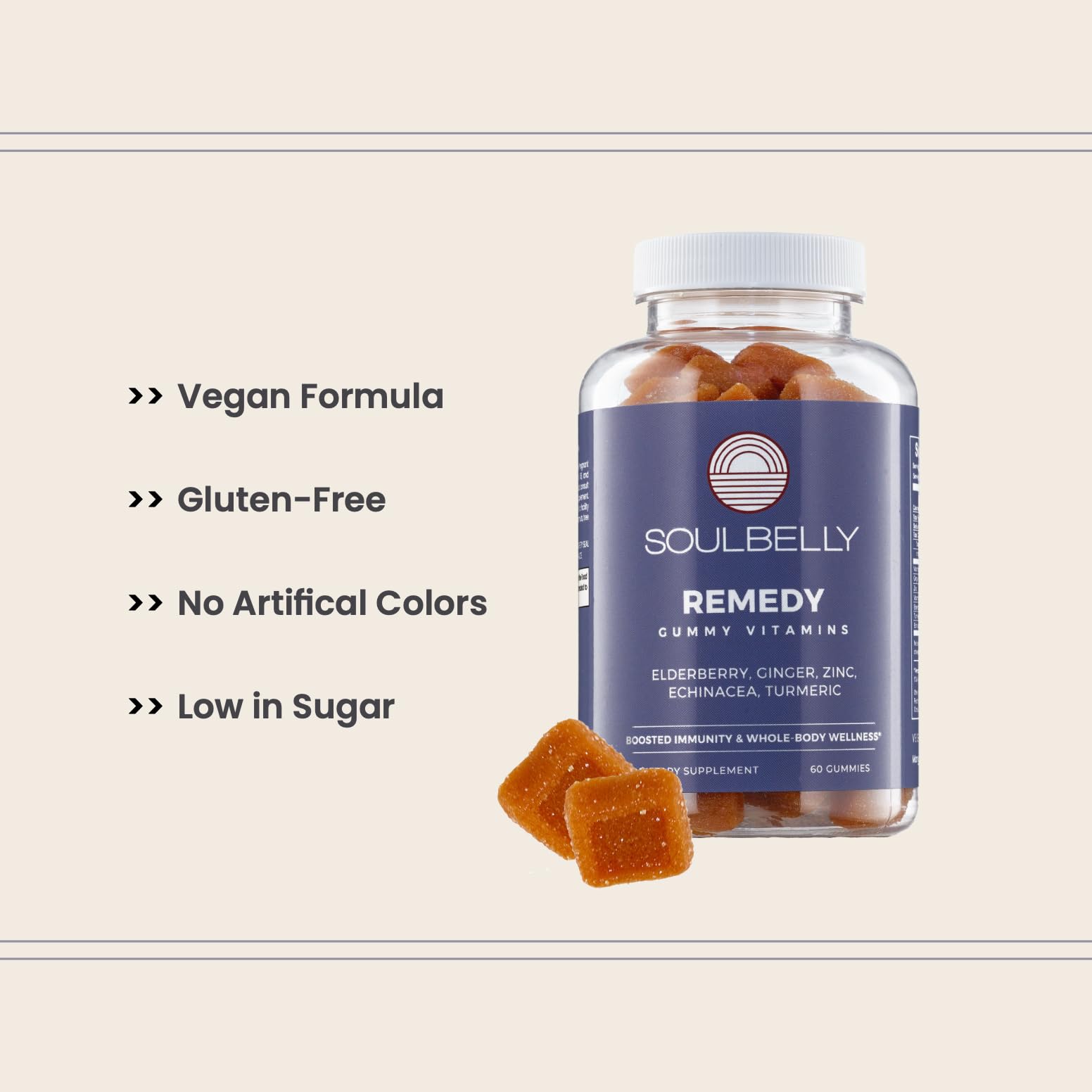 SOULBELLY Super Immunity | Remedy Vitamin Gummies for Immune Support | Vegan | Gluten-Free | Non-GMO | 60 Count SOULBELLY buy supplements Au