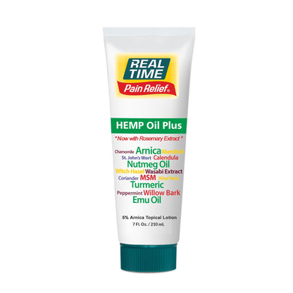 Real Time Pain Relief Hemp Oil Plus 7 oz Tube | 20 Natural Ingredients: 5% Arnica, Turmeric & More | Fast-Absorbing Lotion for Muscles, Hands, Feet, Ankles, Back, Shoulders & Knees Real Time Pain ReliefBuy Supplements Australia