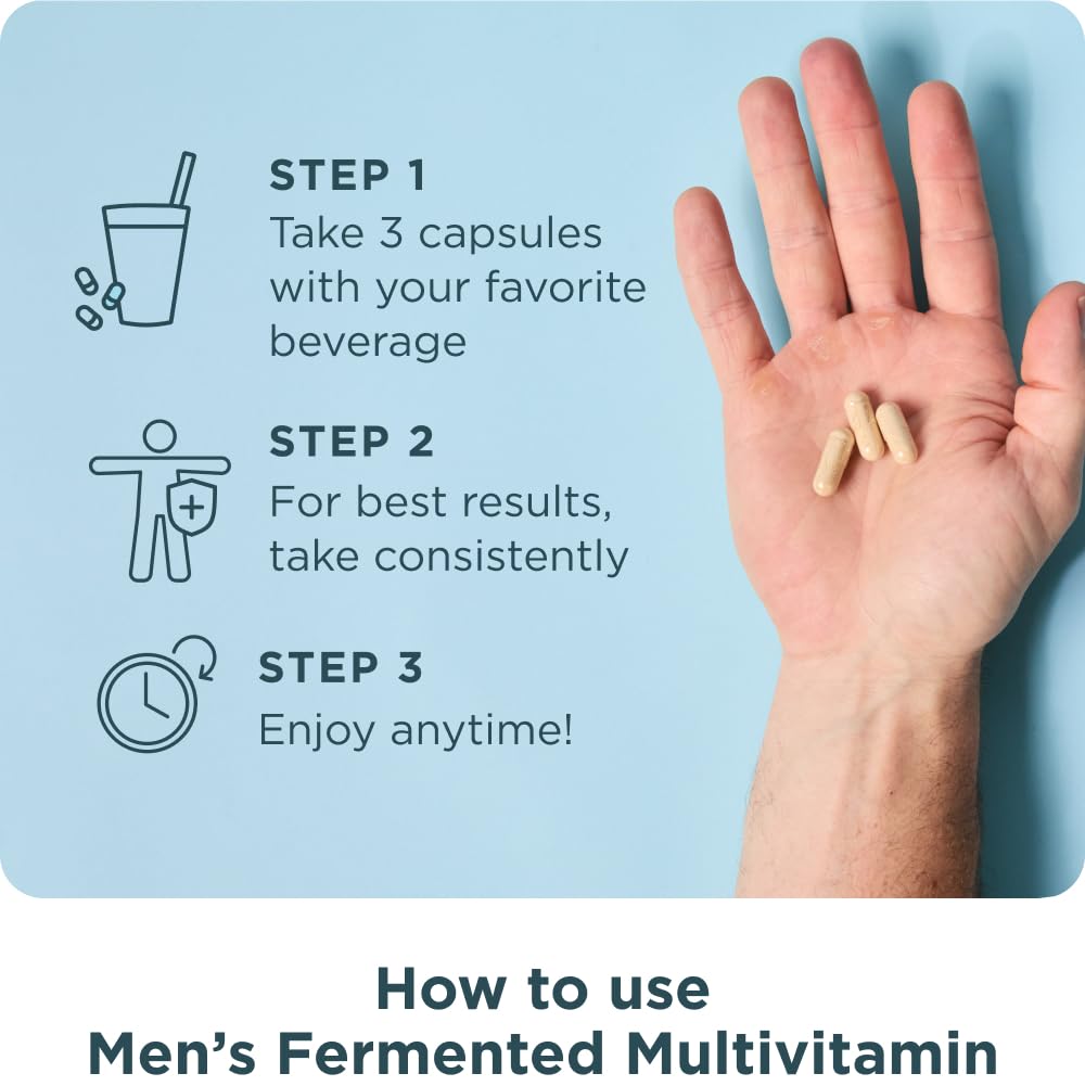 Ancient Nutrition Multivitamin for Men, Men's Fermented Multivitamin with Methylated Vitamin A, C, D, E, K, Zinc & Magnesium, Immune Support, Vegan, 60 Ct