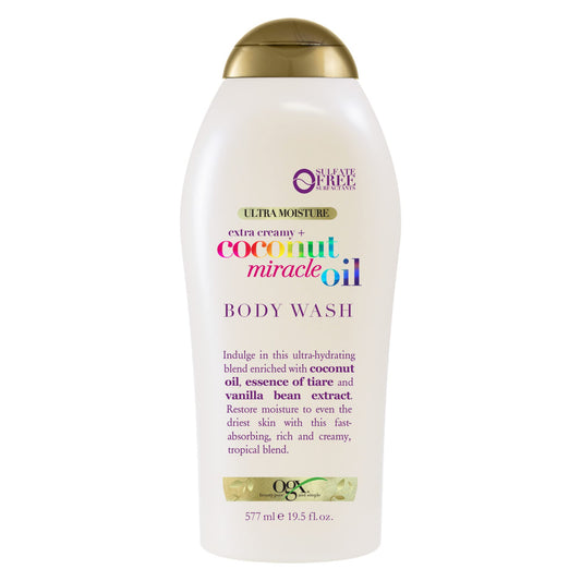 OGX Extra Creamy + Coconut Miracle Oil Ultra Moisture Body Wash, Rich Shower Gel for Dry Skin Infused with Coconut Oil