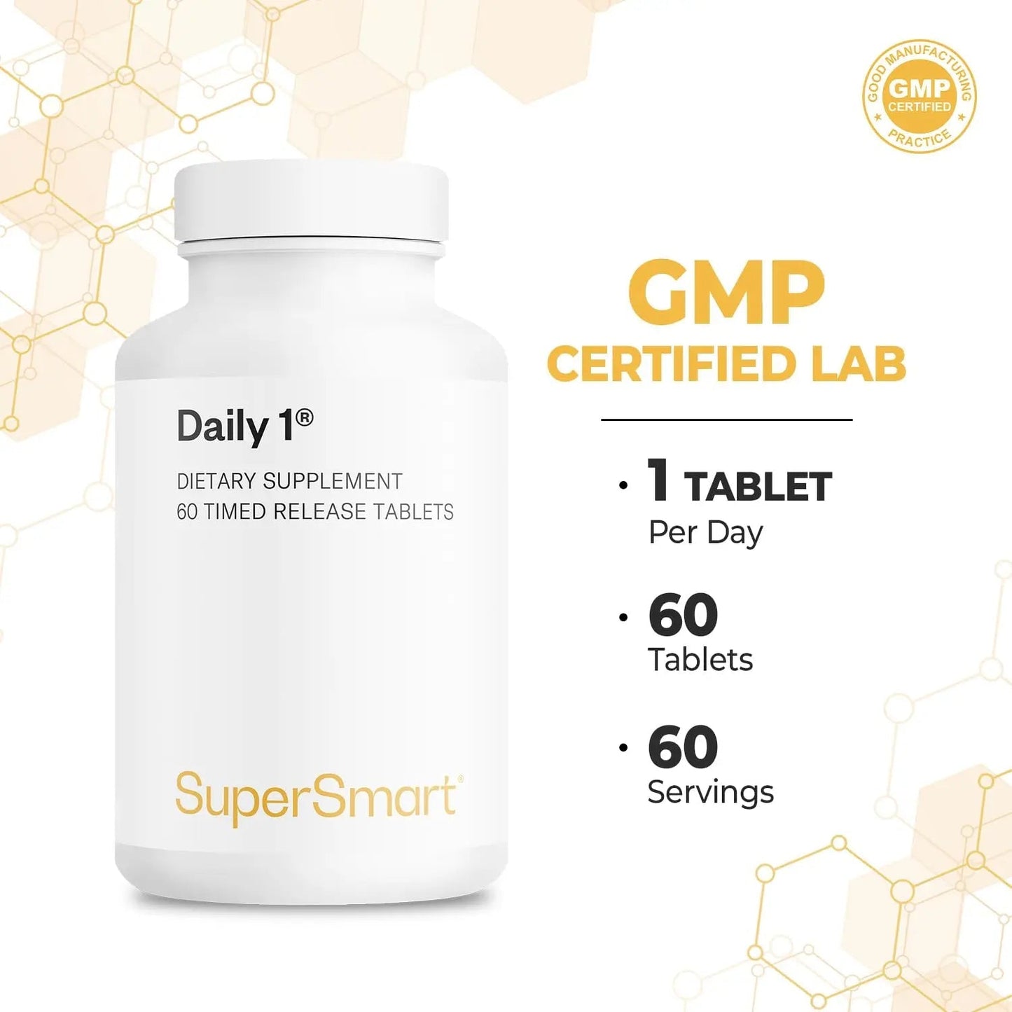 Supersmart - Daily 1® Timed Release - Multivitamin Supplement for Women & Men - with BioPQQ®, Vitamin A, B, C, D & E, Biotin, Quercetin & Fisetin | Supersmart