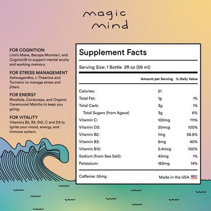 Magic Mind Energy And Focus Drink Shots - Stress Relieving, No Jitters, Ashwagandha, Vitamin B12, Vitamin C, Matcha Green Tea, Functional Mushrooms - 2 FL Oz (15 Pack) Magic MindBuy Supplements Australia