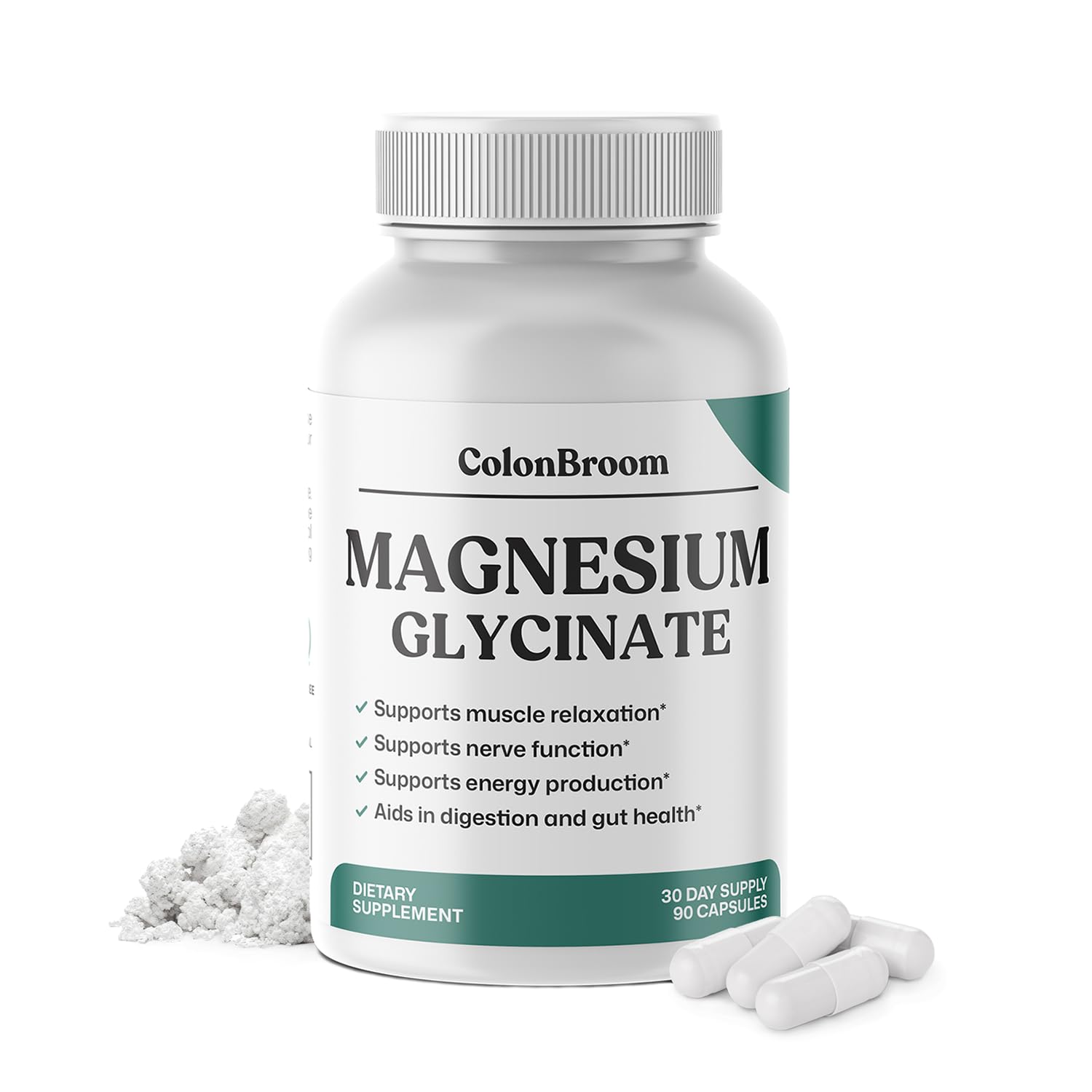 ColonBroom Pure Magnesium Glycinate Capsules | Supplement for Sleep, Heart & Muscle Support | Non-GMO, Gluten Free, Vegan & Sugar-Free | 1 Month Supply (90 Capsules) ColonBroomBuy Supplements Australia
