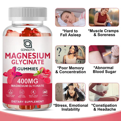 Magnesium Glycinate Gummies 400 mg with 100 mg Composite magnesium - Chelated Magnesium Potassium Supplement with Vitamin D, B6 Supports Calm, Sleep, Memory & Muscle Cramps,Sugar Free - 120 Gummies GONGOTABuy Supplements Australia