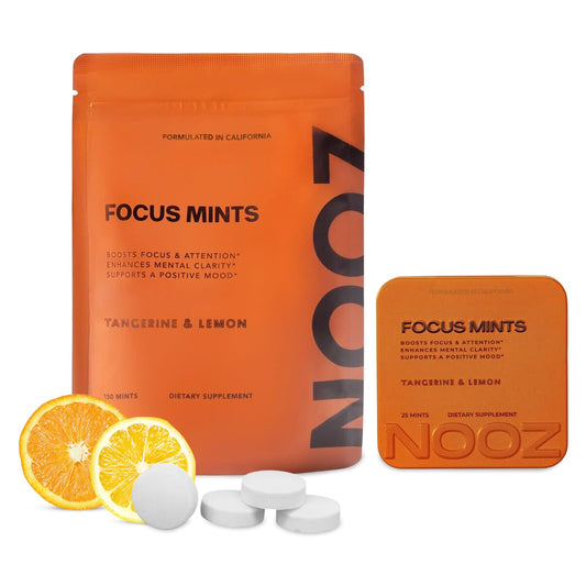 NOOZ Focus Mints Refill Bag - Caffeine-Free Brain Booster for Mental Clarity-Tangerine & Lemon Flavor | Sugar-Free, Travel-Friendly Supplement with Vitamin C, B6, B12 - Non-GMO, Clean Label, 150 Mints NOOZBuy Supplements Australia
