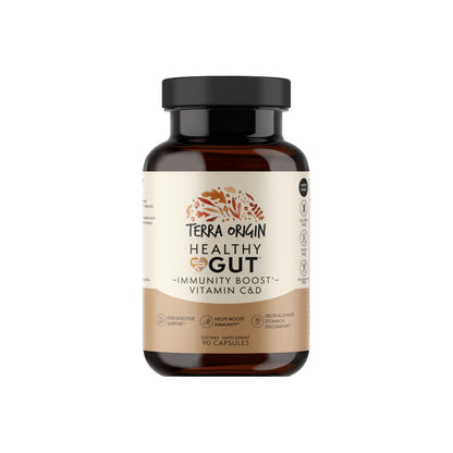 TERRA ORIGIN Healthy Gut Capsules with Immunity Boost | 90 Capsules | Non GMO, Gluten Free, Dairy Free | Digestive Support for Men and Women