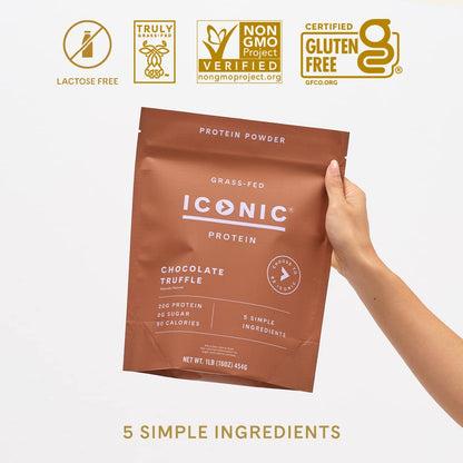ICONIC Protein Powder, Chocolate Truffle - Sugar Free, Low Carb Protein Powder - Lactose Free, Gluten Free, Non-GMO - 20g Grass Fed Whey & Casein Protein - Keto Friendly, 1 lb. Pouch (17 Servings) ICONIC buy supplements Au