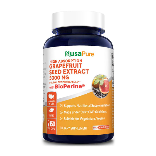 NusaPure Grapefruit Extract 5,000 mg per Capsule (Extract 10:1) Bioperine 150 Veggie caps (Gluten Free & Non-GMO) NusaPureBuy Supplements Australia