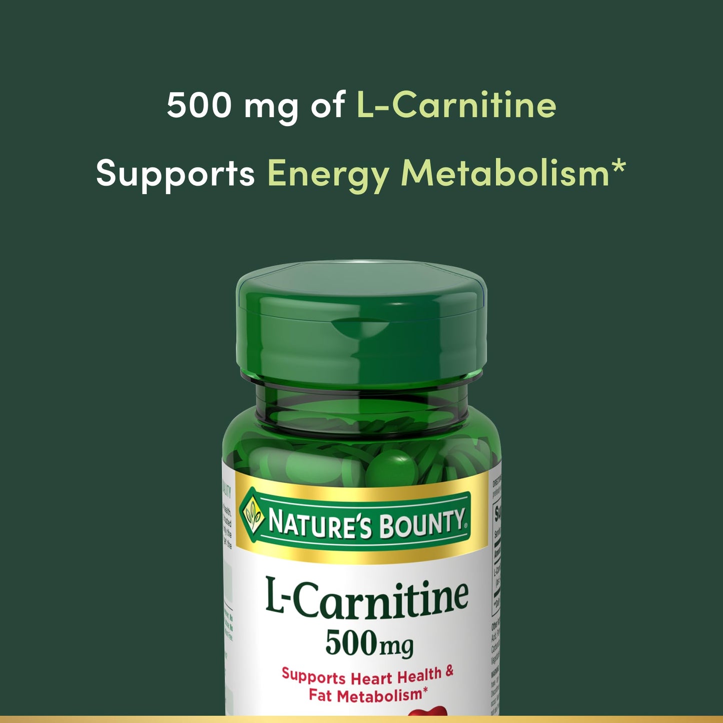 Nature's Bounty L-Carnitine, Supports Heart Health & Fat Metabolism, Amino Acid Supplement, 500 mg, 30 Tablets