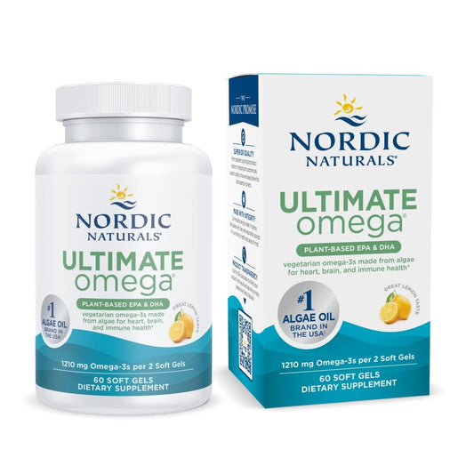 Nordic Naturals Plant Based Ultimate Omega, Lemon Flavor - 60 Vegetarian Soft Gels - 1210 mg Omega-3 - Vegan EPA and DHA - Supplement Made from Algae - Brain & Heart Support - Non-GMO - 30 Servings Nordic NaturalsBuy Supplements Australia