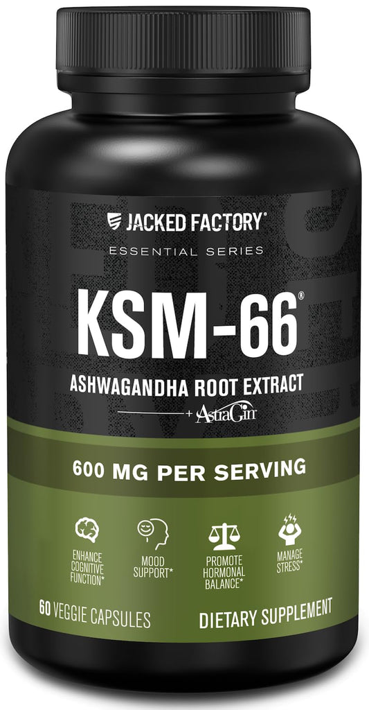 Jacked Factory Ashwagandha Root Extract (KSM-66 Ashwagandha) w/ 5% Withanolides - Supplement for Natural Stress Relief, Cognitive Function, Vitality, and Mood Support - 60 Veggie Capsules Jacked FactoryBuy Supplements Australia