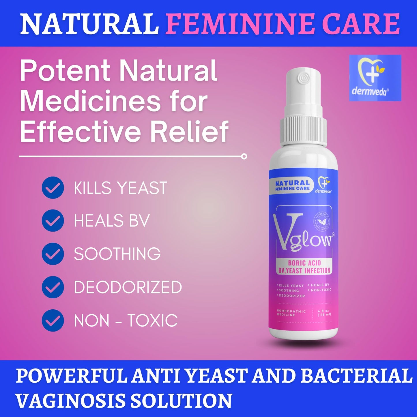 Dermveda Boric Acid BV Relief for Women - Natural Yeast Infection, Odor, Itch Relief Solution - Treats Yeast Infection Symptoms with Effective Boric Acid Formula. DermvedaBuy Supplements Australia