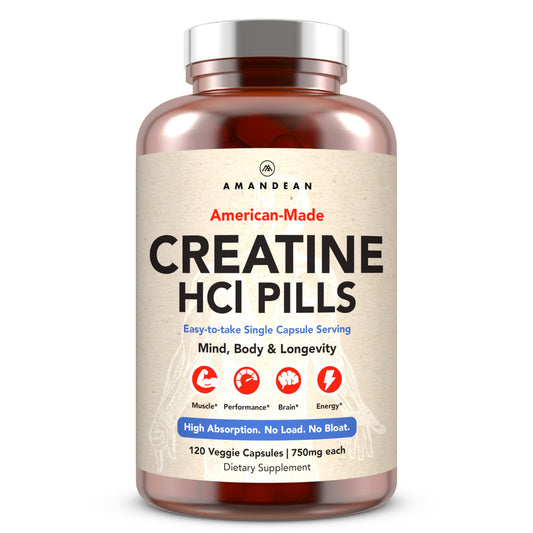 AMANDEAN Creatine HCl Pills. American Made CON-CRET. 120 Capsules. 7X Concentrated vs Monohydrate Powder. No Bloat. Muscle, Energy, Cognitive, Recovery Support for Men & Women. Gluten Free, Non-GMO. AMANDEANBuy Supplements Australia