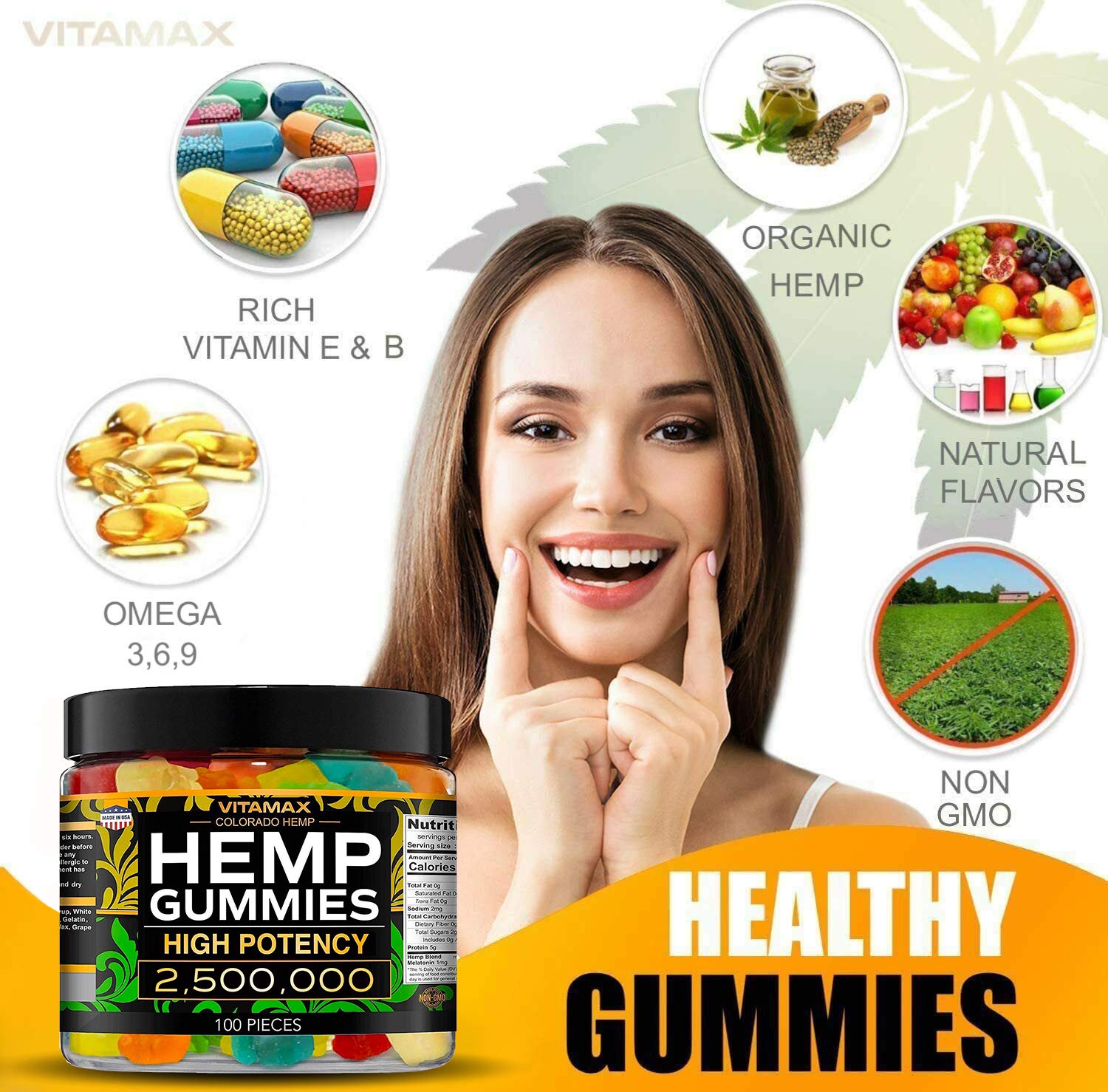 Vitamax Hemp Gummies - Great for Peace & Relaxation - 2,500,000 - Natural Fruit Flavors VitamaxBuy Supplements Australia