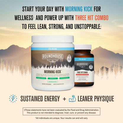 ROUNDHOUSE PROVISION Morning Kick by Chuck Norris - Watermelon Mint Flavor - Greens Superfood Powder with Probiotics, Collagen Peptides & Ashwagandha to Help Support Gut & Joint Health, 3 Pack ROUNDHOUSE PROVISIONBuy Supplements Australia