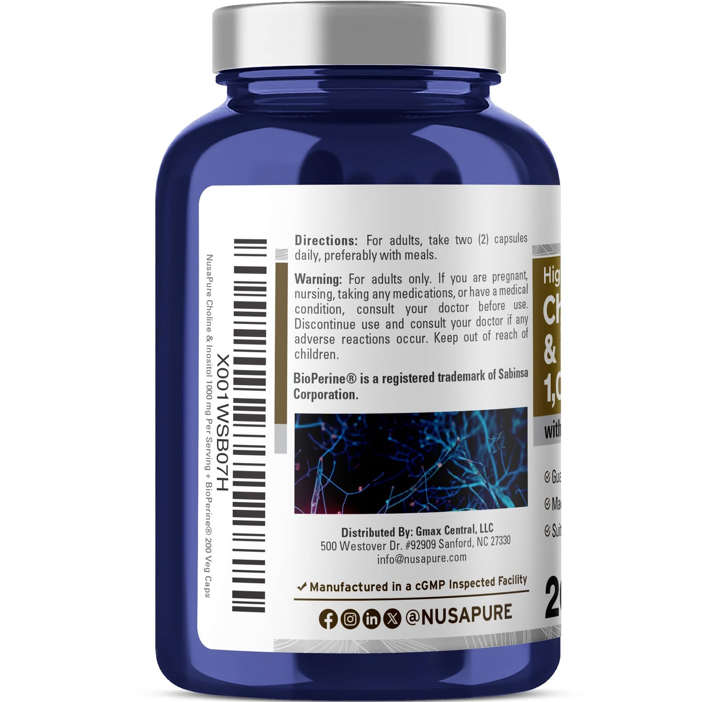 NusaPure Choline & Inositol - Suitable for Vegetarian/Vegan, Non - GMO - 1000mg - 200 Veggie Capsules NusaPureBuy Supplements Australia