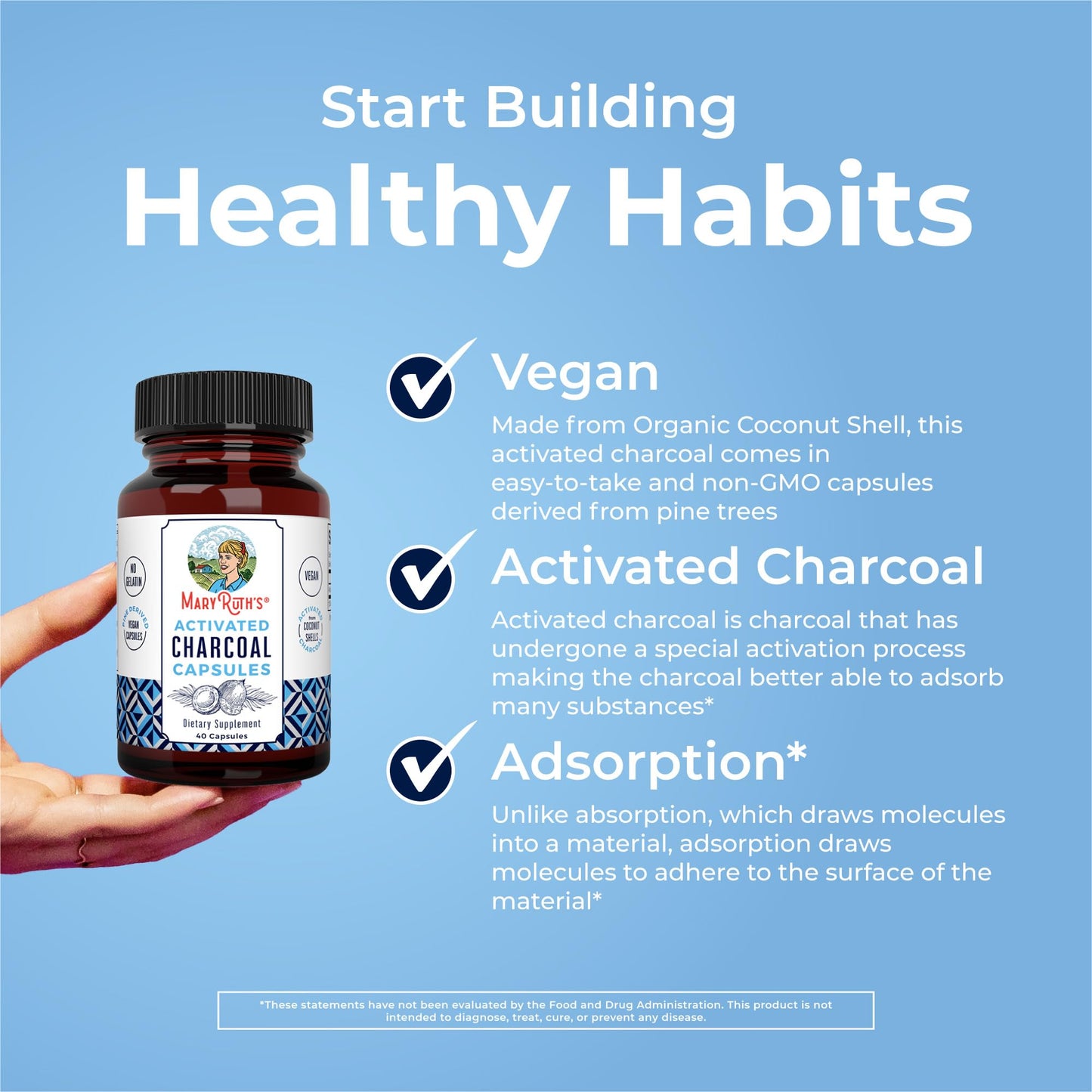 MaryRuth Organics Activated Charcoal Capsules | Substance Adsorption | Derived from Coconut Shells | Vegan Capsules from Pine Trees | Non-GMO | Gluten Free | 40 Count MARYRUTH'SBuy Supplements Australia