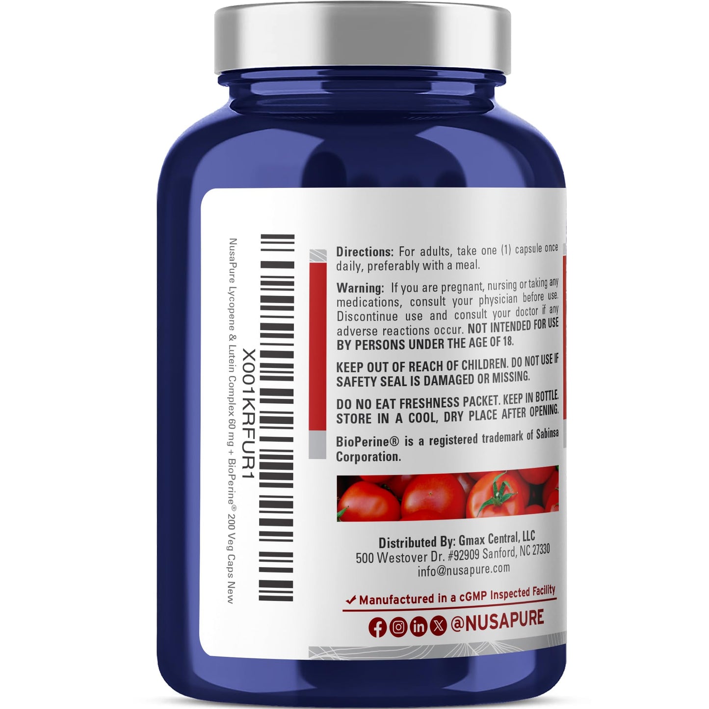 NusaPure Lycopene & Lutein Complex 60mg per Caps, 200 Veggie Capsules (Non-GMO, Vegan) NusaPureBuy Supplements Australia