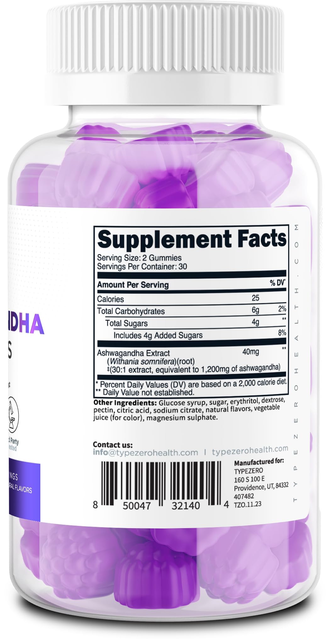 Type Zero Ashwagandha Gummies 1,200mg, 60 Gummies - Ashwagandha Herbal Extract Supplement - 30 Servings, Gluten Free, Non-GMO Type ZeroBuy Supplements Australia