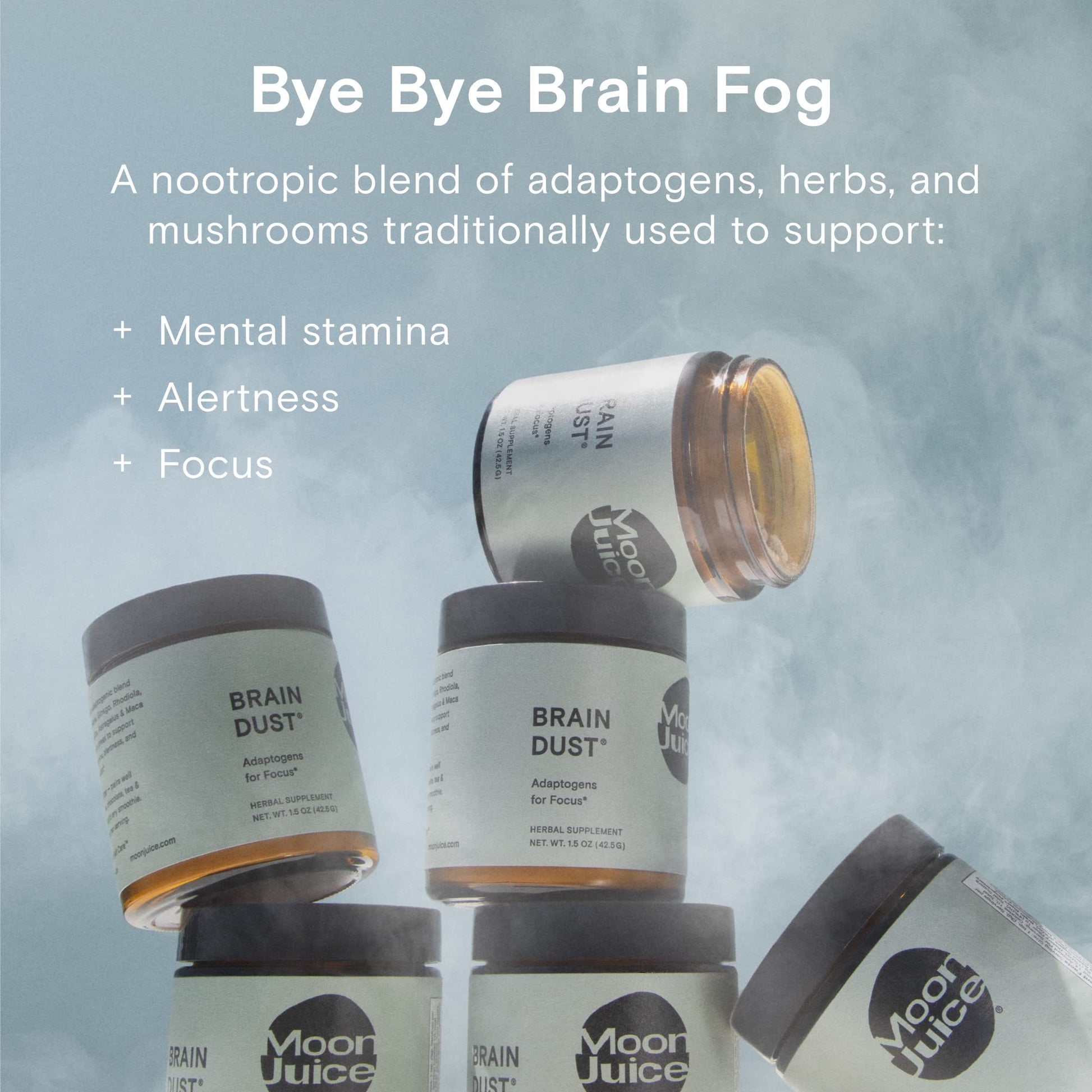 Moon Juice Brain Dust - Adaptogenic Mushroom Supplement for Memory & Focus - Lion’s Mane, Ginkgo Biloba & Ashwagandha - Caffeine-Free, Vegan Brain Supplement - 1.5 oz Moon JuiceBuy Supplements Australia