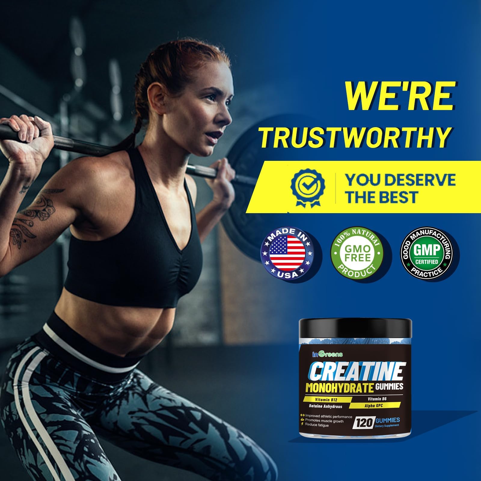 inGreens Creatine Monohydrate Gummies 6g for Men & Women 120 Count inGreensBuy Supplements Australia