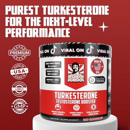 Old School Labs  Supplement for Men – Max Potency Tongkat Ali with BioPerine® for Max Absorption, Supports Muscle, Strength, Recovery, Drive & Stamina – Turkesterone, 120 Capsules