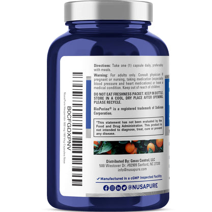 NusaPure Hesperidin 500 mg per Veggie Caps - 180 Capsules (BioPerine, High Absorption, Non-GMO) NusaPureBuy Supplements Australia