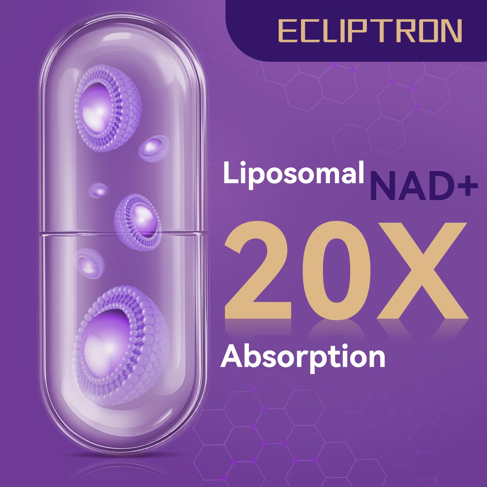 Ecliptron NAD+ Supplement for Women & Men 1800mg - Liposomal NAD Plus with Nicotinamide Riboside & Resveratrol, Anti-Aging | Mitochondrial Health | Radiant Skin - 60 Capsules EcliptronBuy Supplements Australia