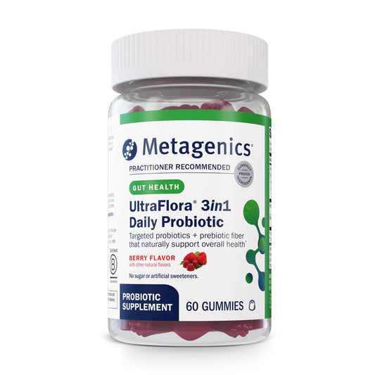 Metagenics UltraFlora 3 in 1 Daily Probiotic & Postbiotic Gummies - Shelf-Stable for Adults & Kids - Supports Gut Health, Healthy Gut Flora & Immune Support* - 60 Gummies MetagenicsBuy Supplements Australia