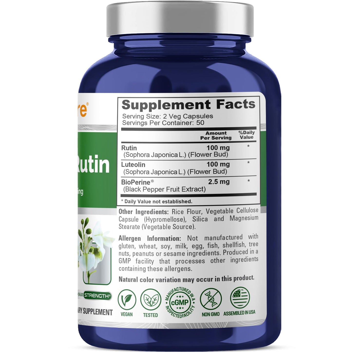 NusaPure Luteolin Complex with Rutin 200 mg | 100 Capsules | Vegetarian, Non-GMO & Vegan Flavonoid Formula NusaPureBuy Supplements Australia